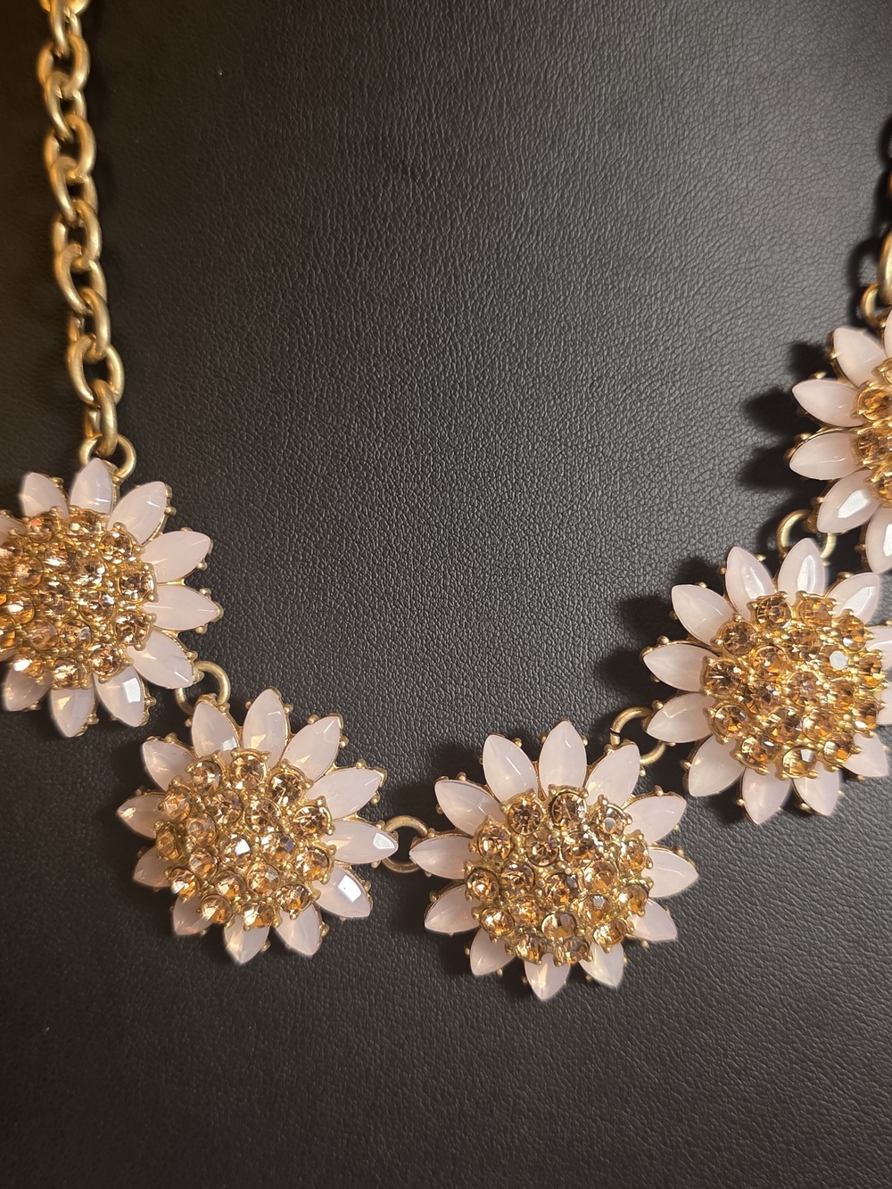 Goldtone and Pale Pink Floral Statement Necklace. Fun. Playful.